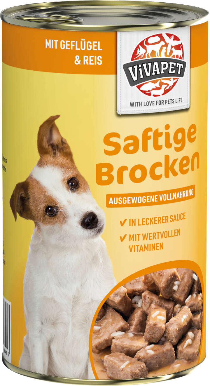 ViVAPET Hunde-Nassfutter Saftige Brocken Geflügel und Reis